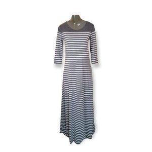 Exist Women's Grey & White Striped Scoop Neck Long Sleeve Maxi Dress Size Small